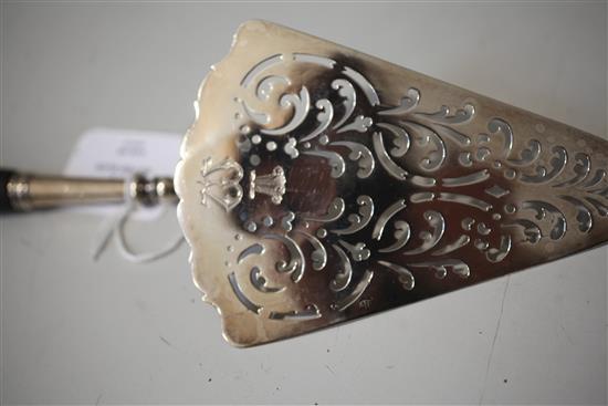 An early George III pierced silver fish slice, 32cm.